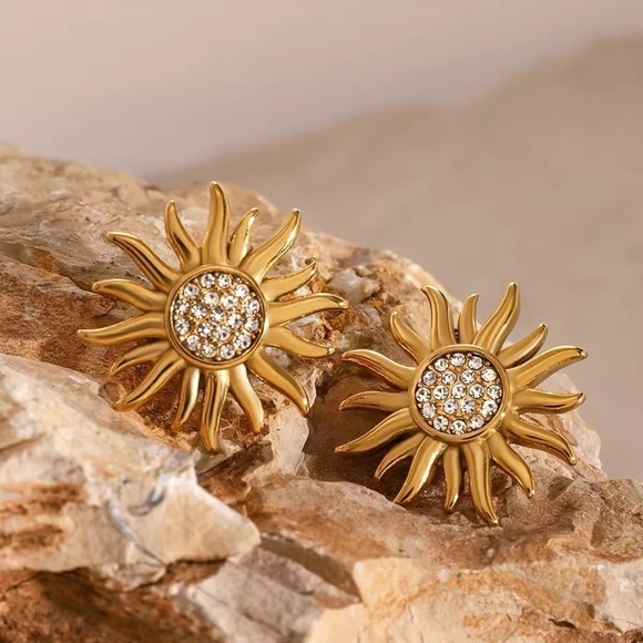 18k Gold Plated Sunburst Earrings - Gold Jewelry - Picture 4 of 5